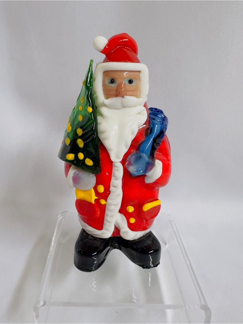 Christmas Fused Glass Santa Clause Figurine Ornament Free Standing Decor Heavy